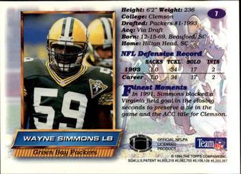 1994 Finest #7 Wayne Simmons Back