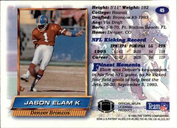 1994 Finest #45 Jason Elam Back