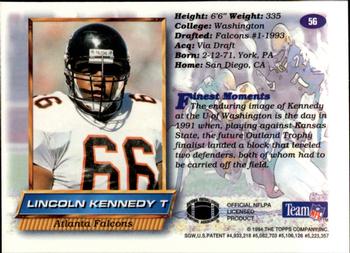 1994 Finest #56 Lincoln Kennedy Back