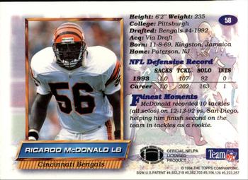 1994 Finest #58 Ricardo McDonald Back