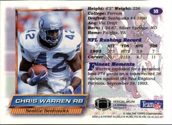 1994 Finest #59 Chris Warren Back