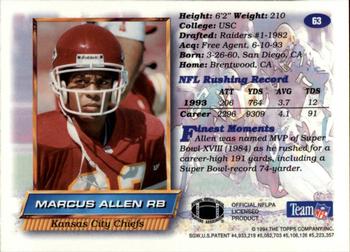 1994 Finest #63 Marcus Allen Back