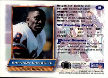 1994 Finest #93 Shannon Sharpe Back