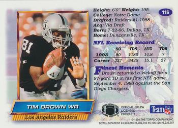 1994 Finest #116 Tim Brown Back