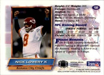 1994 Finest #132 Nick Lowery Back