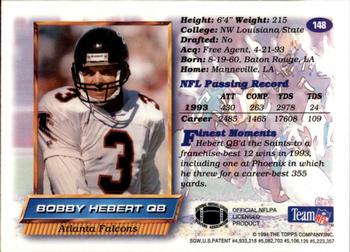 1994 Finest #148 Bobby Hebert Back