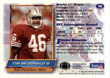 1994 Finest #150 Tim McDonald Back