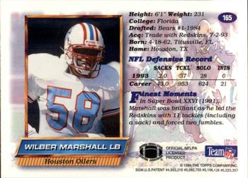 1994 Finest #165 Wilber Marshall Back