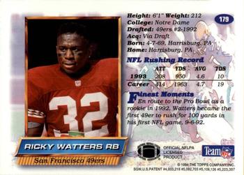 1994 Finest #179 Ricky Watters Back