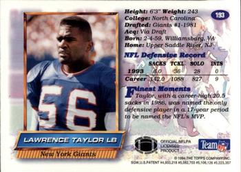 1994 Finest #193 Lawrence Taylor Back