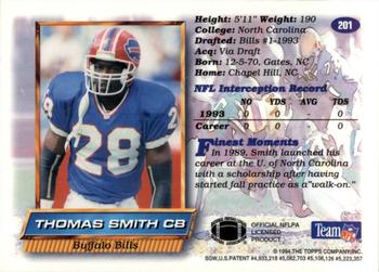 1994 Finest #201 Thomas Smith Back