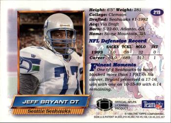 1994 Finest #219 Jeff Bryant Back