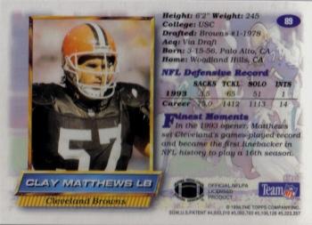 1994 Finest #89 Clay Matthews Back