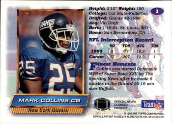 1994 Finest - Refractors #3 Mark Collins Back
