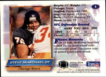 1994 Finest - Refractors #4 Steve McMichael Back