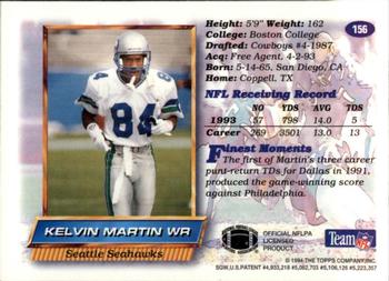 1994 Finest - Refractors #156 Kelvin Martin Back