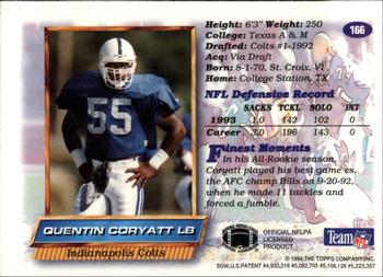 1994 Finest - Refractors #166 Quentin Coryatt Back