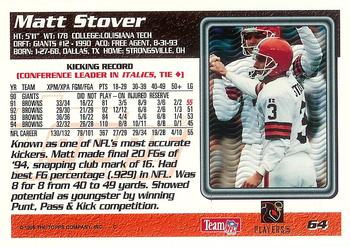 1995 Topps - Carolina Panthers #64 Matt Stover Back