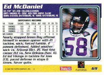 1995 Topps - Carolina Panthers #69 Ed McDaniel Back