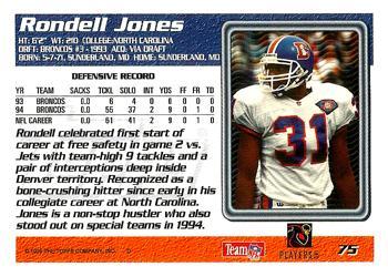 1995 Topps - Carolina Panthers #75 Rondell Jones Back