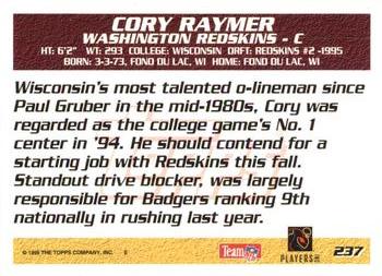 1995 Topps - Carolina Panthers #237 Cory Raymer Back
