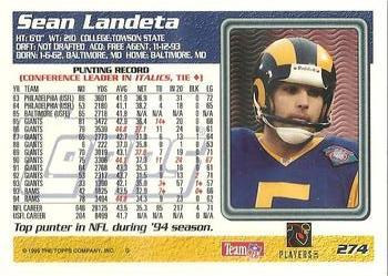 1995 Topps - Carolina Panthers #274 Sean Landeta Back