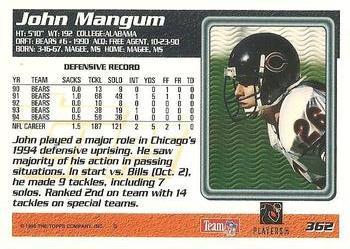 1995 Topps - Carolina Panthers #362 John Mangum Back
