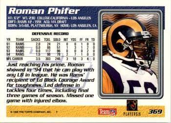 1995 Topps - Carolina Panthers #369 Roman Phifer Back