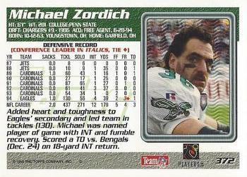 1995 Topps - Carolina Panthers #372 Michael Zordich Back