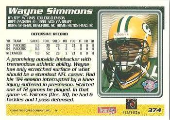 1995 Topps - Carolina Panthers #374 Wayne Simmons Back