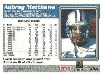 1995 Topps - Carolina Panthers #386 Aubrey Matthews Back