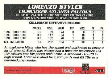 1995 Topps - Carolina Panthers #433 Lorenzo Styles Back