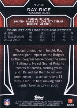 2010 Topps - Draft 75th Anniversary #75DA-27 Ray Rice Back