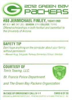 2012 Green Bay Packers Police - Tim's Towing, LLC., St. Francis Police Department #6 Jermichael Finley Back