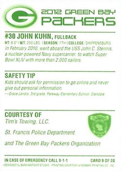 2012 Green Bay Packers Police - Tim's Towing, LLC., St. Francis Police Department #9 John Kuhn Back
