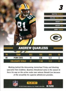 2010 Donruss Rated Rookies #3 Andrew Quarless Back