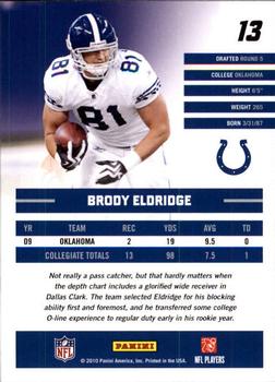 2010 Donruss Rated Rookies #13 Brody Eldridge Back