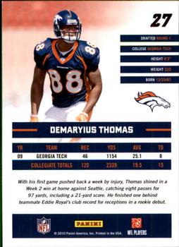 2010 Donruss Rated Rookies #27 Demaryius Thomas Back