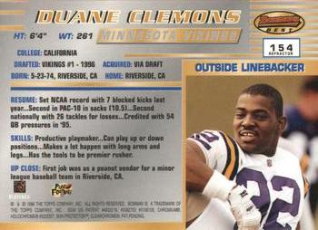 1996 Bowman's Best - Refractors #154 Duane Clemons Back
