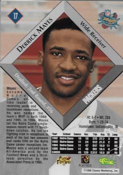 1996 Classic NFL Rookies - Autographs #17 Derrick Mayes Back