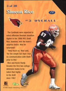 1996 Classic NFL Rookies - #1 Draft Picks #3 Simeon Rice Back