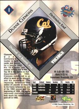 1996 Classic NFL Rookies - Gold #8 Duane Clemons Back