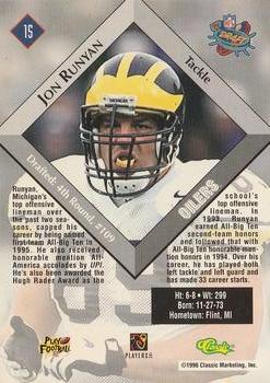 1996 Classic NFL Rookies - Gold #15 Jon Runyan Back