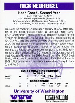 2000 Washington Huskies #NNO Rick Neuheisel Back