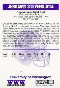 2000 Washington Huskies #NNO Jerramy Stevens Back