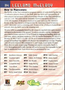 1996 Classic NFL Rookies - Rookie of the Year Interactive #RY4 Leeland McElroy Back