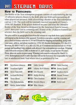 1996 Classic NFL Rookies - Rookie of the Year Interactive #RY17 Stephen Davis Back