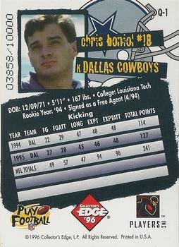 1996 Collector's Edge - Cowboybilia #Q-1 Chris Boniol Back