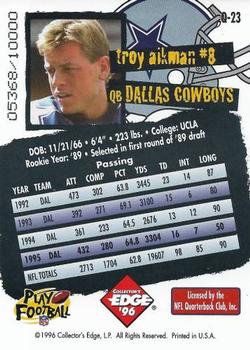 1996 Collector's Edge - Cowboybilia #Q-23 Troy Aikman Back
