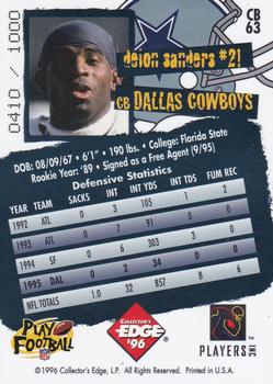 1996 Collector's Edge - Cowboybilia 24K Holofoil #CB63 Deion Sanders Back